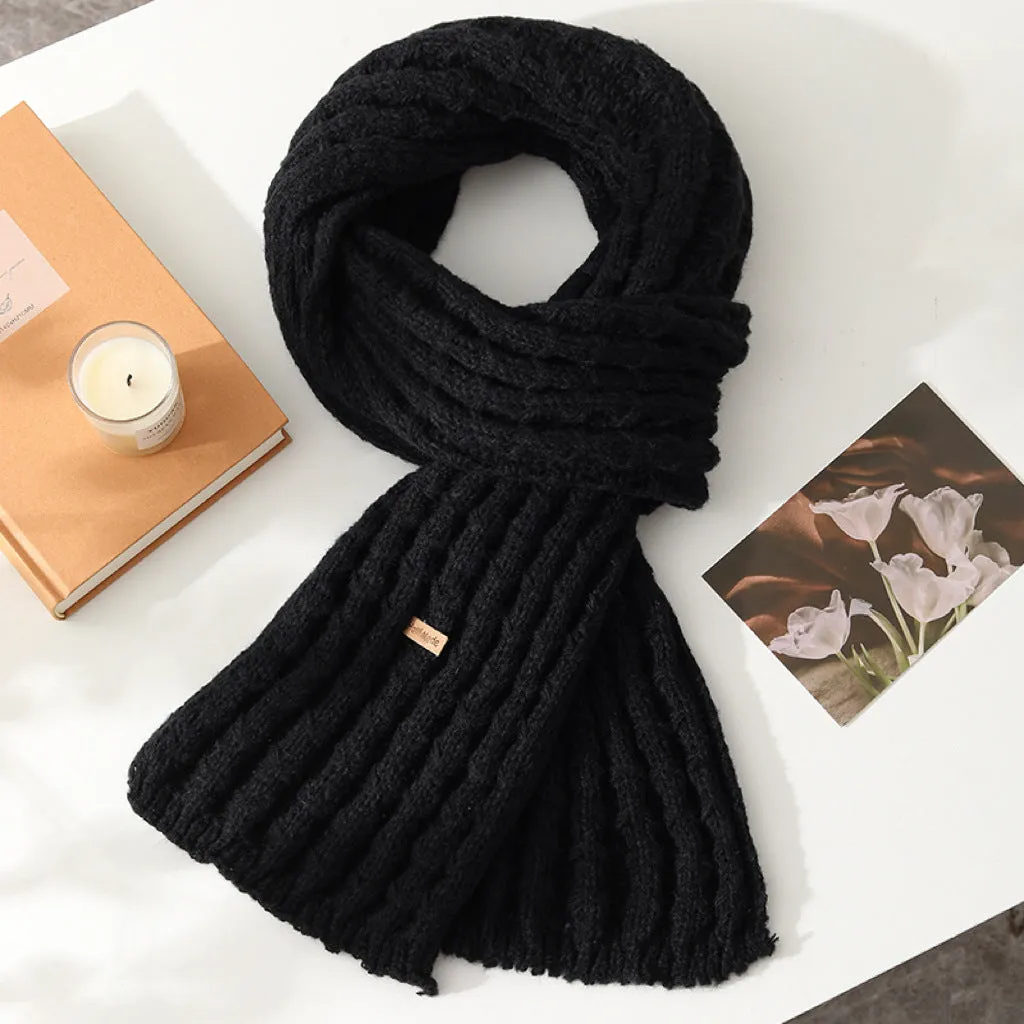 New Winter Knitted Scarf for Female Students, Solid Color, Internet-Famous, with High-End Korean Style and Thickened Woolen Muffler.C-241125-2