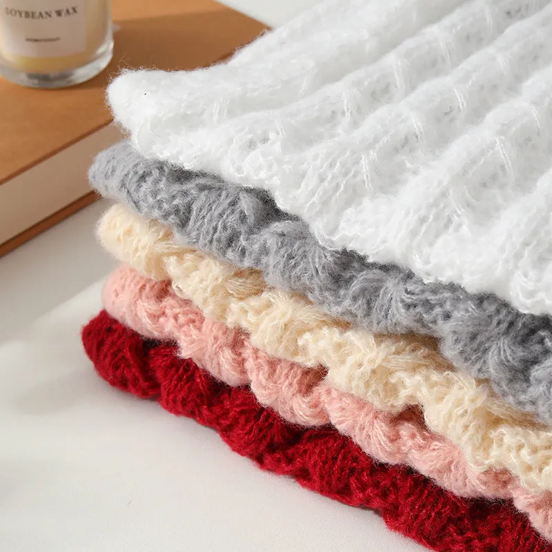 New Winter Knitted Scarf for Female Students, Solid Color, Internet-Famous, with High-End Korean Style and Thickened Woolen Muffler.C-241125-2