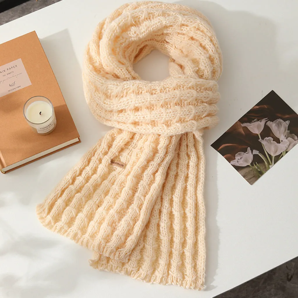 New Winter Knitted Scarf for Female Students, Solid Color, Internet-Famous, with High-End Korean Style and Thickened Woolen Muffler.C-241125-2