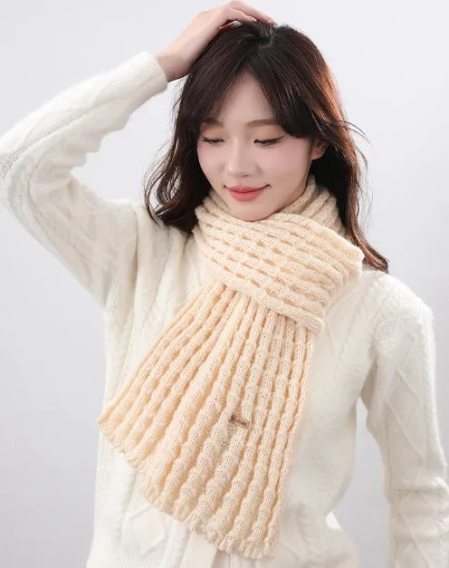 New Winter Knitted Scarf for Female Students, Solid Color, Internet-Famous, with High-End Korean Style and Thickened Woolen Muffler.C-241125-2