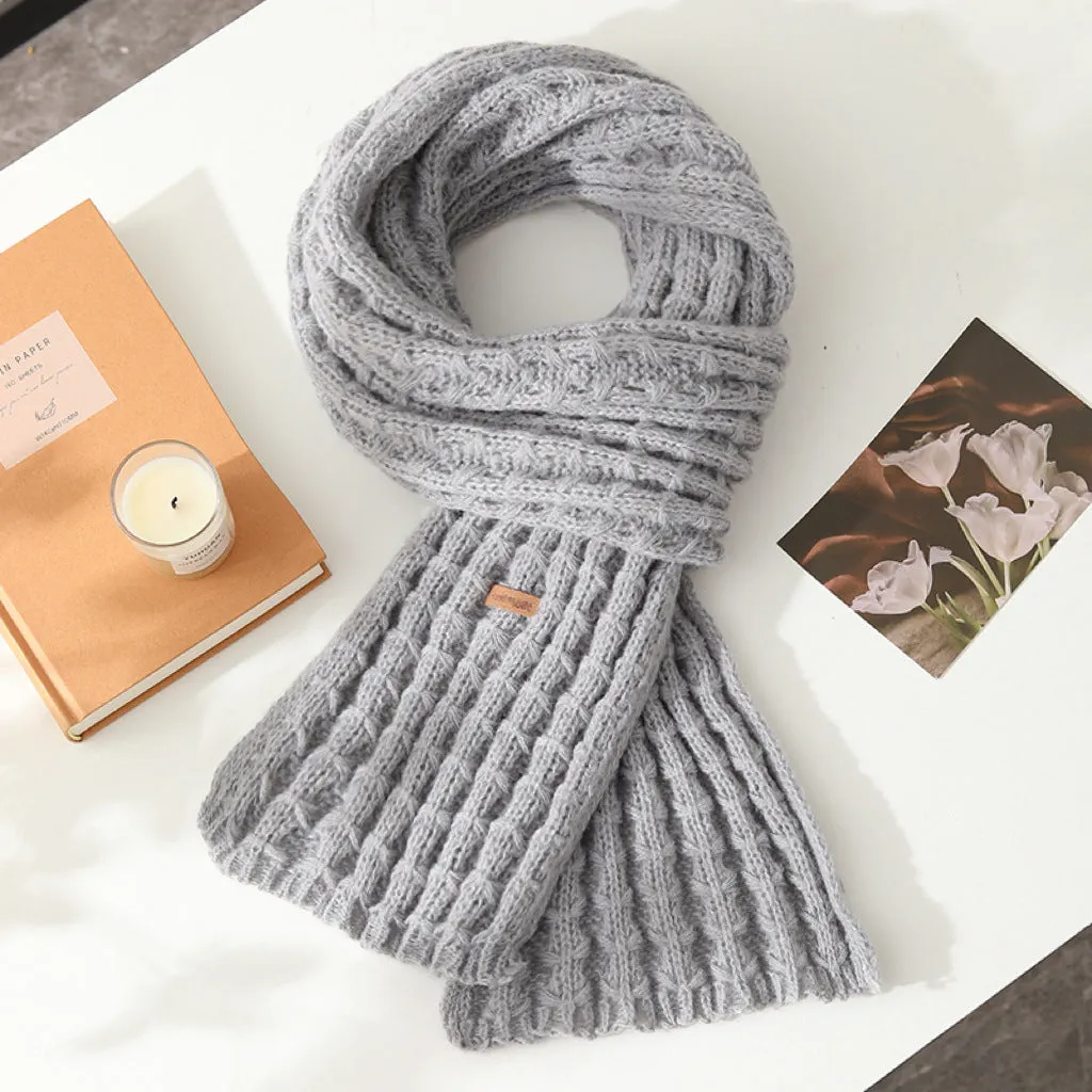 New Winter Knitted Scarf for Female Students, Solid Color, Internet-Famous, with High-End Korean Style and Thickened Woolen Muffler.C-241125-2