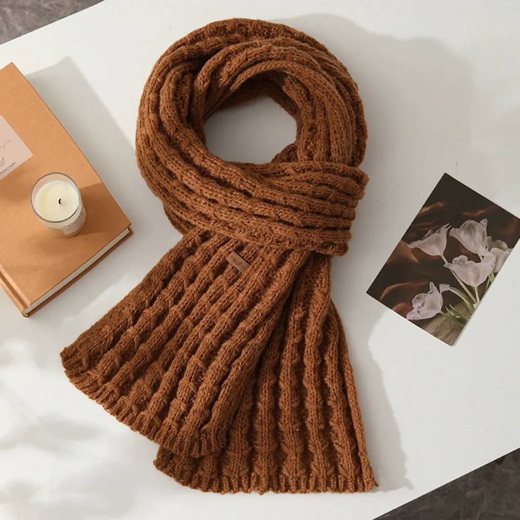 New Winter Knitted Scarf for Female Students, Solid Color, Internet-Famous, with High-End Korean Style and Thickened Woolen Muffler.C-241125-2