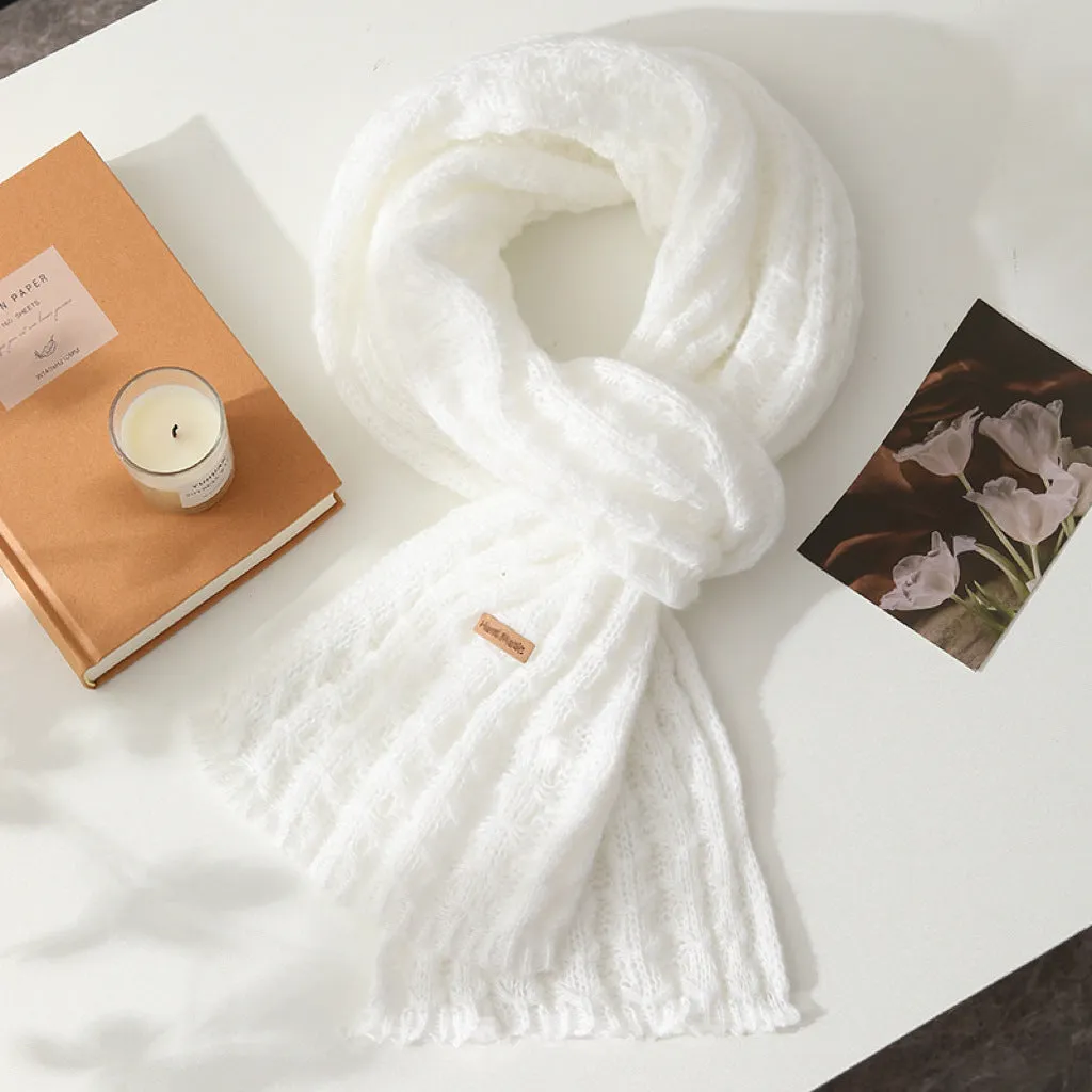 New Winter Knitted Scarf for Female Students, Solid Color, Internet-Famous, with High-End Korean Style and Thickened Woolen Muffler.C-241125-2