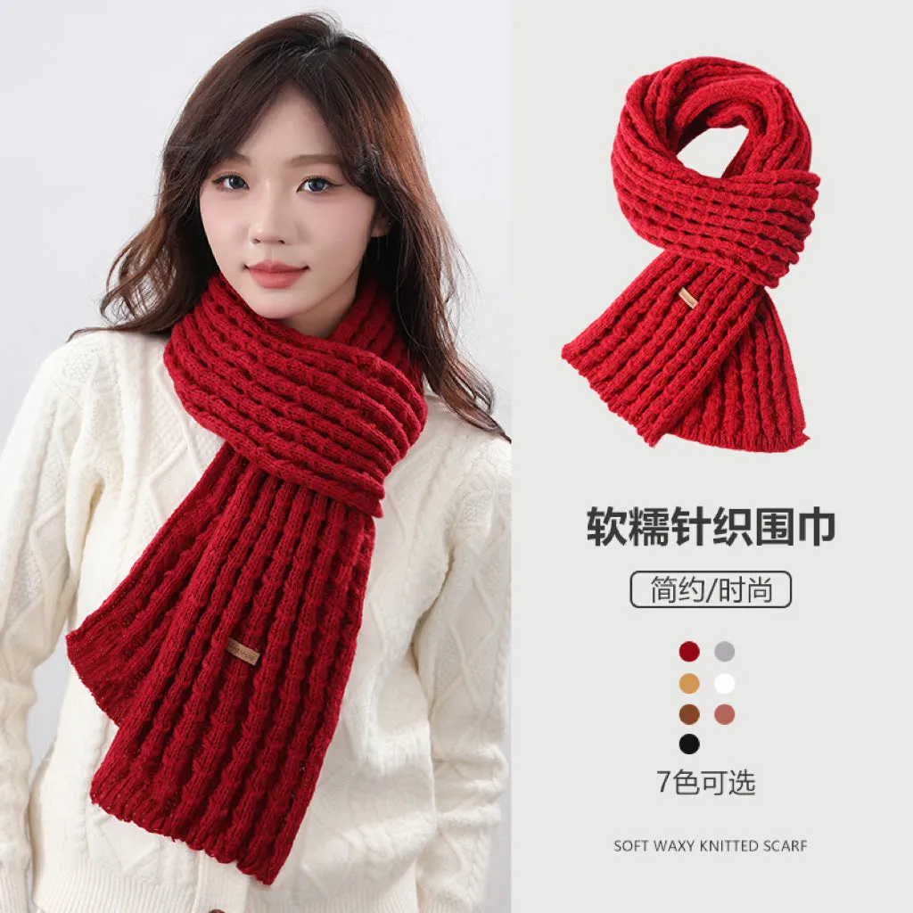 New Winter Knitted Scarf for Female Students, Solid Color, Internet-Famous, with High-End Korean Style and Thickened Woolen Muffler.C-241125-2