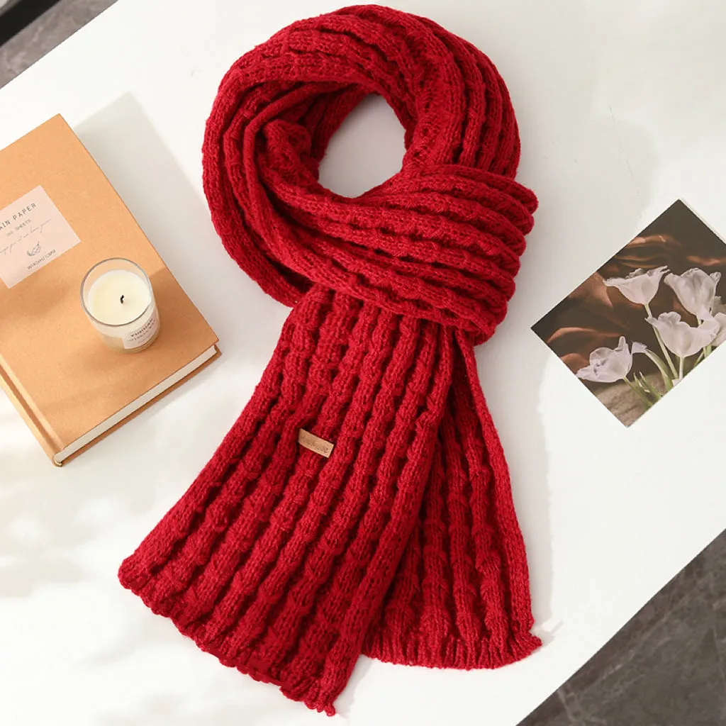 New Winter Knitted Scarf for Female Students, Solid Color, Internet-Famous, with High-End Korean Style and Thickened Woolen Muffler.C-241125-2