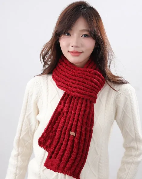 New Winter Knitted Scarf for Female Students, Solid Color, Internet-Famous, with High-End Korean Style and Thickened Woolen Muffler.C-241125-2