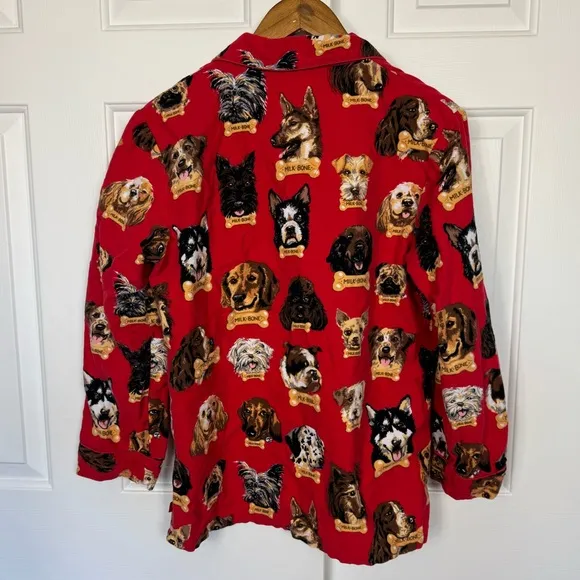 Nick &amp; Nora Flannel Pajama Set Dog Breeds Milk Bone Top &amp; Pants Size S Dog Lover