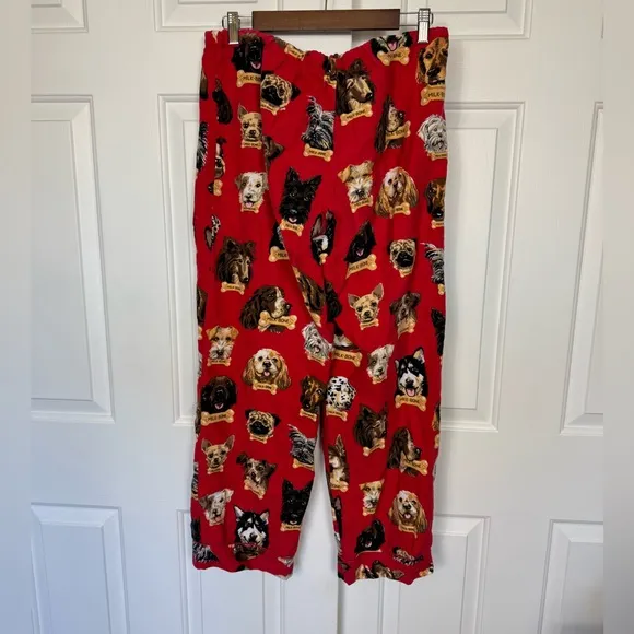 Nick &amp; Nora Flannel Pajama Set Dog Breeds Milk Bone Top &amp; Pants Size S Dog Lover