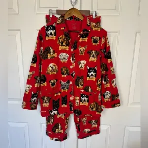 Nick &amp; Nora Flannel Pajama Set Dog Breeds Milk Bone Top &amp; Pants Size S Dog Lover