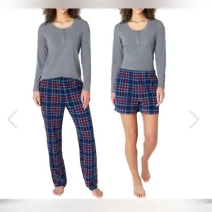 NWT pj set Eddie bower 3 set pj set waffle flannel grey purple and blue.sz XXL