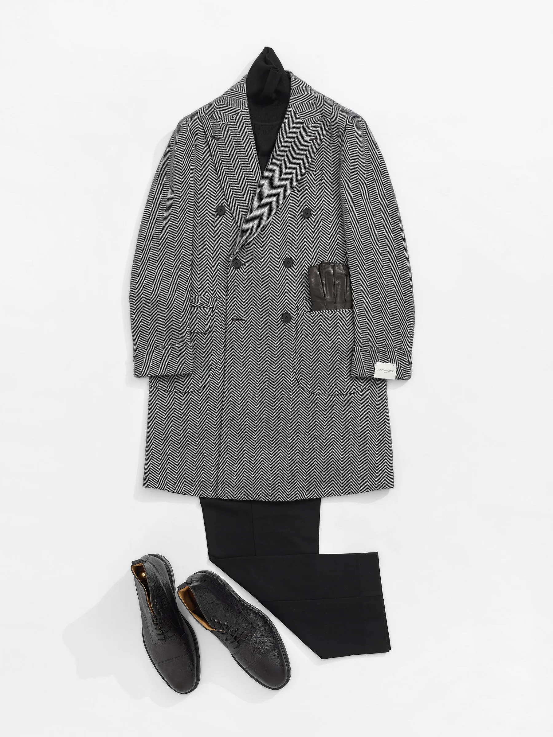 Orazio Luciano x Enis İnci - Handcrafted Double-Breasted Herringbone Coat