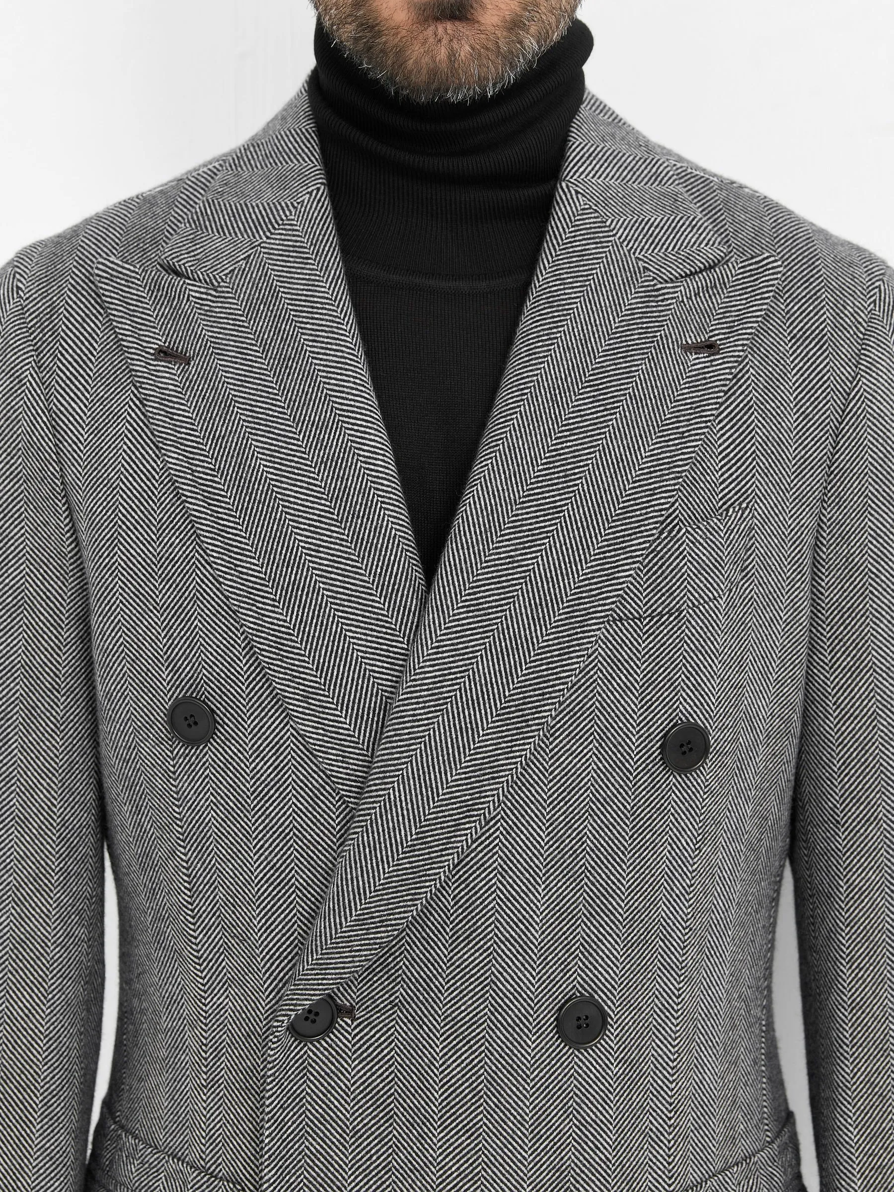 Orazio Luciano x Enis İnci - Handcrafted Double-Breasted Herringbone Coat