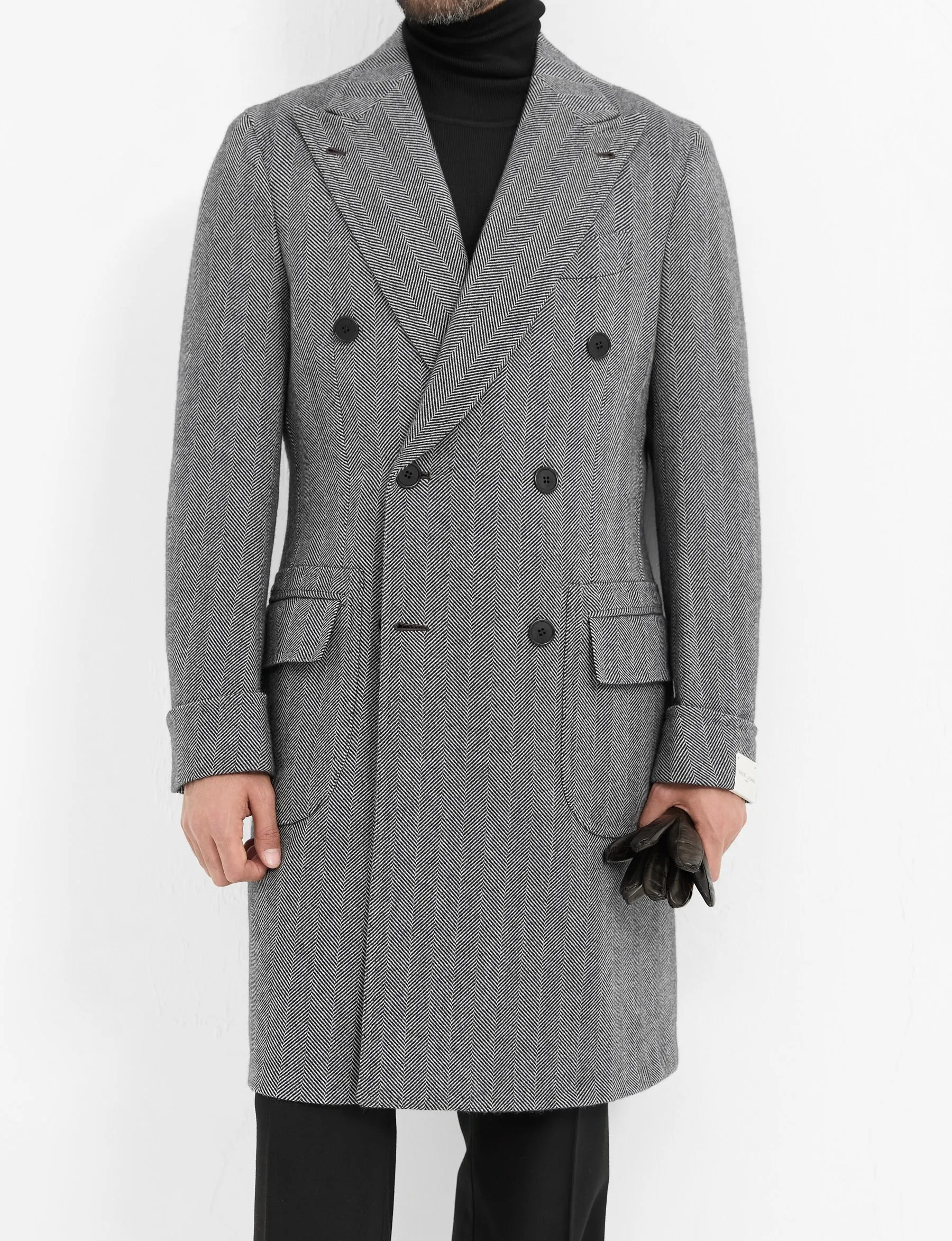 Orazio Luciano x Enis İnci - Handcrafted Double-Breasted Herringbone Coat