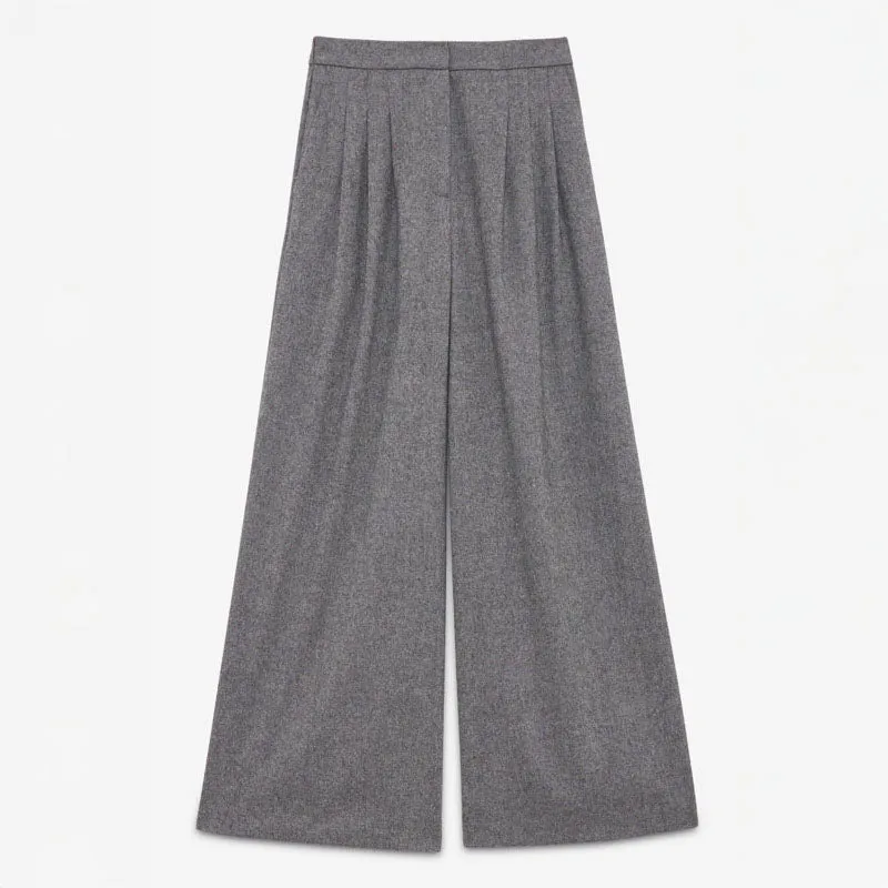 OTTOD AME Tweed Palazzo Pleated Trousers in White/Black
