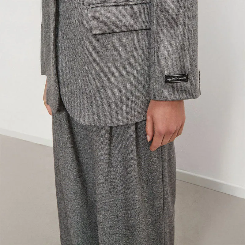 OTTOD AME Tweed Palazzo Pleated Trousers in White/Black