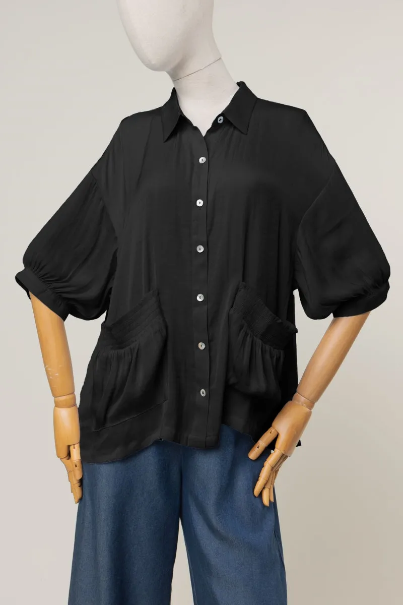 Oversized Boxy Shirt With Front Patch Pockets