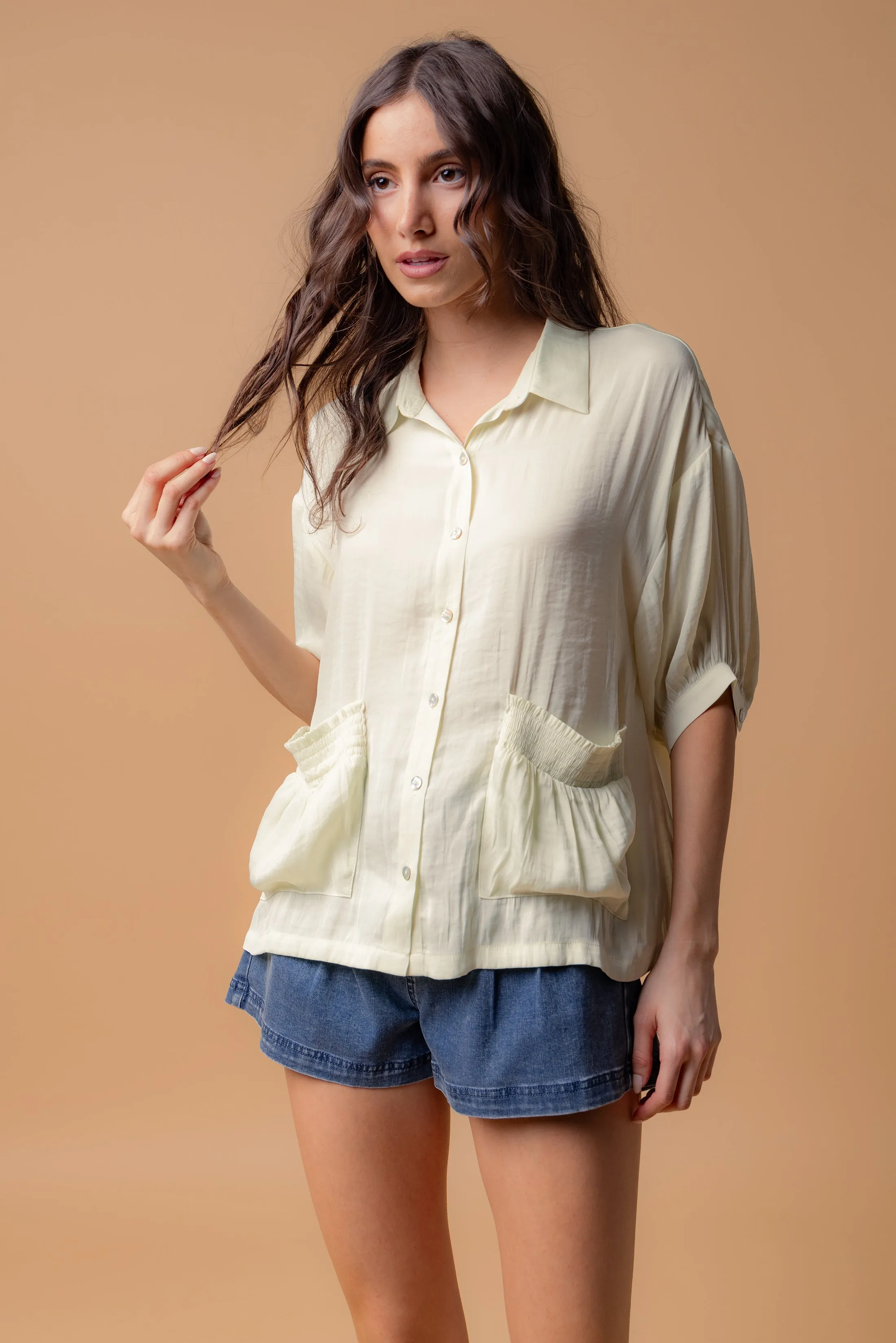 Oversized Boxy Shirt With Front Patch Pockets