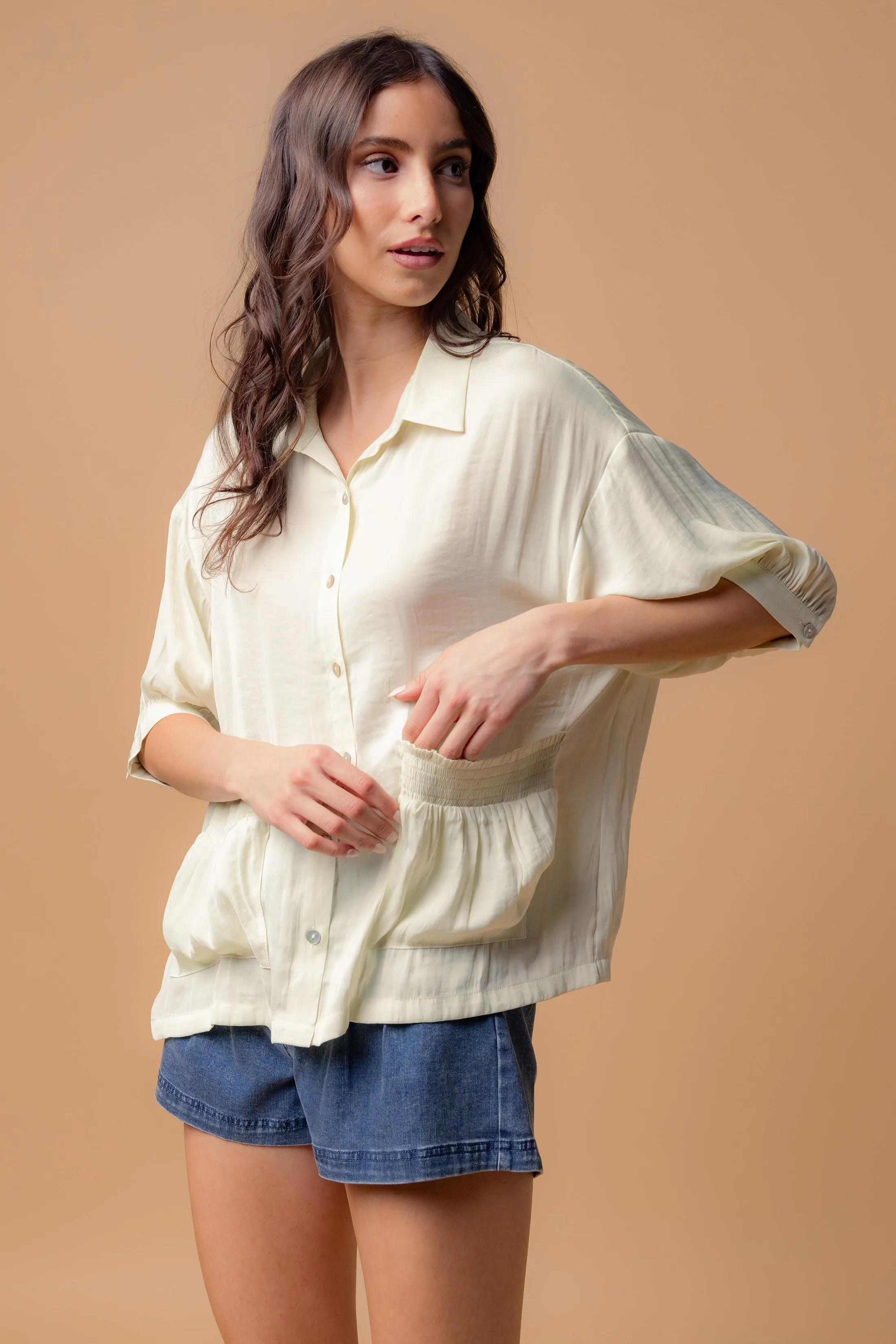 Oversized Boxy Shirt With Front Patch Pockets