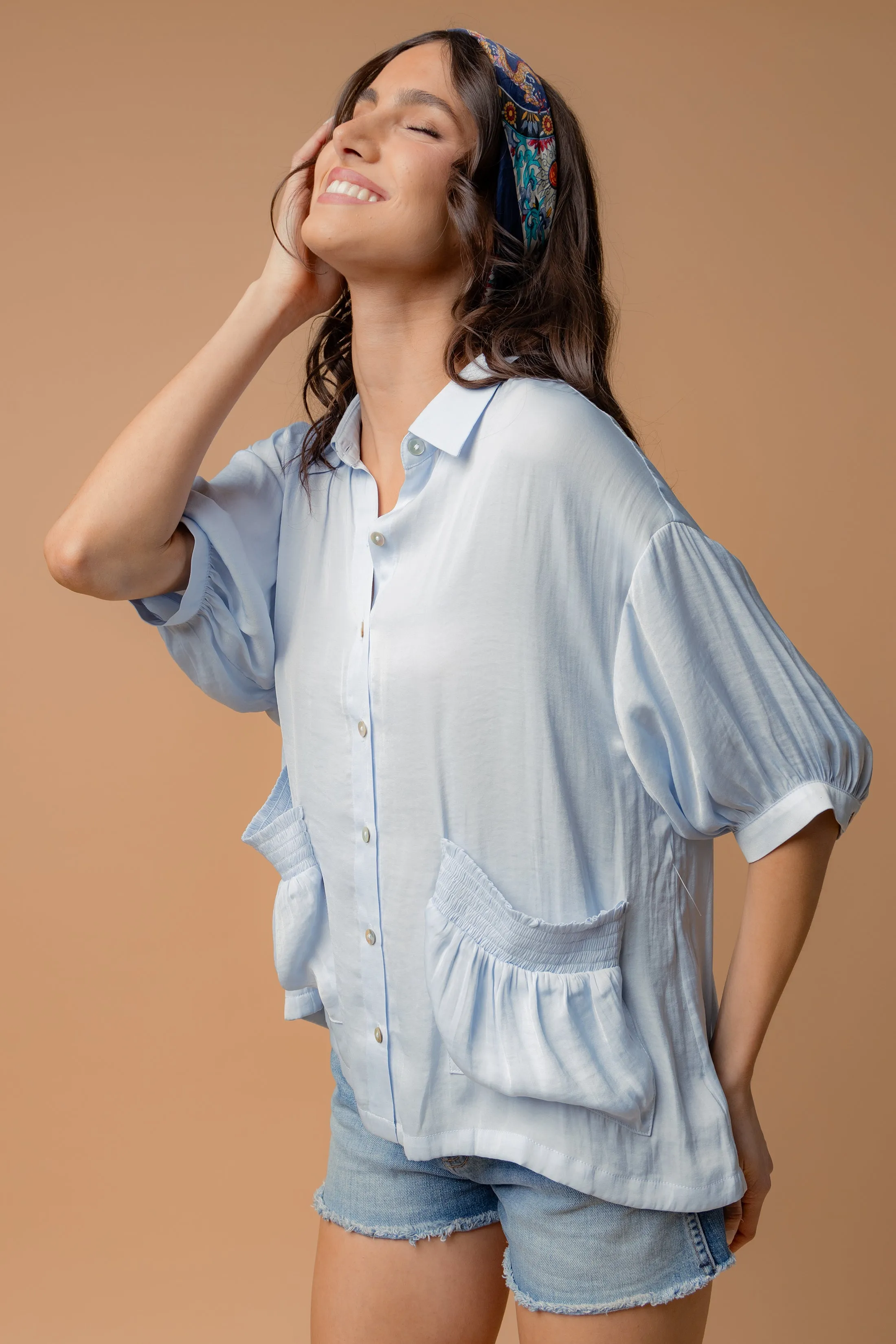 Oversized Boxy Shirt With Front Patch Pockets