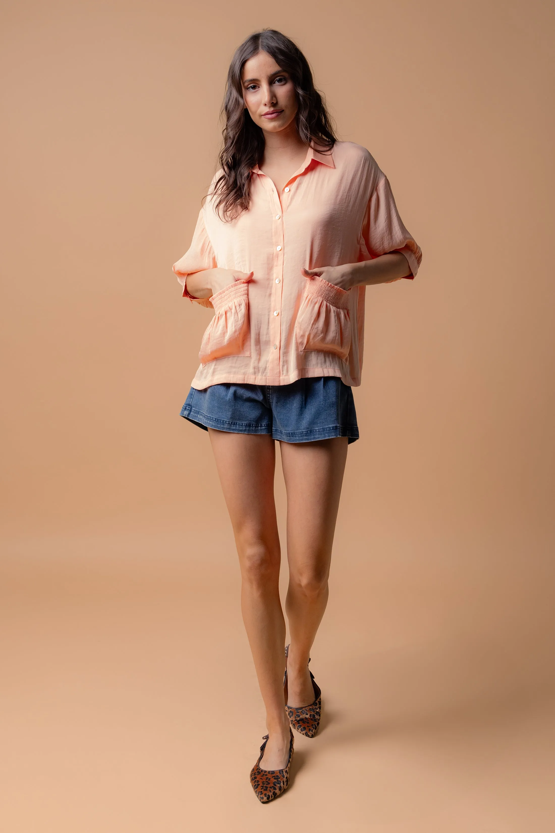 Oversized Boxy Shirt With Front Patch Pockets