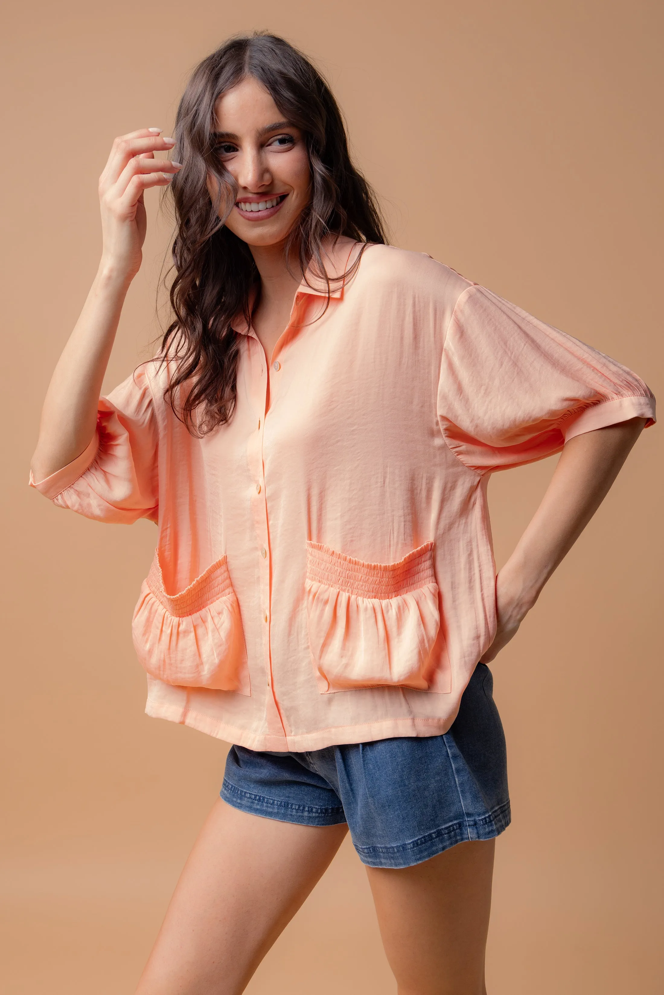 Oversized Boxy Shirt With Front Patch Pockets