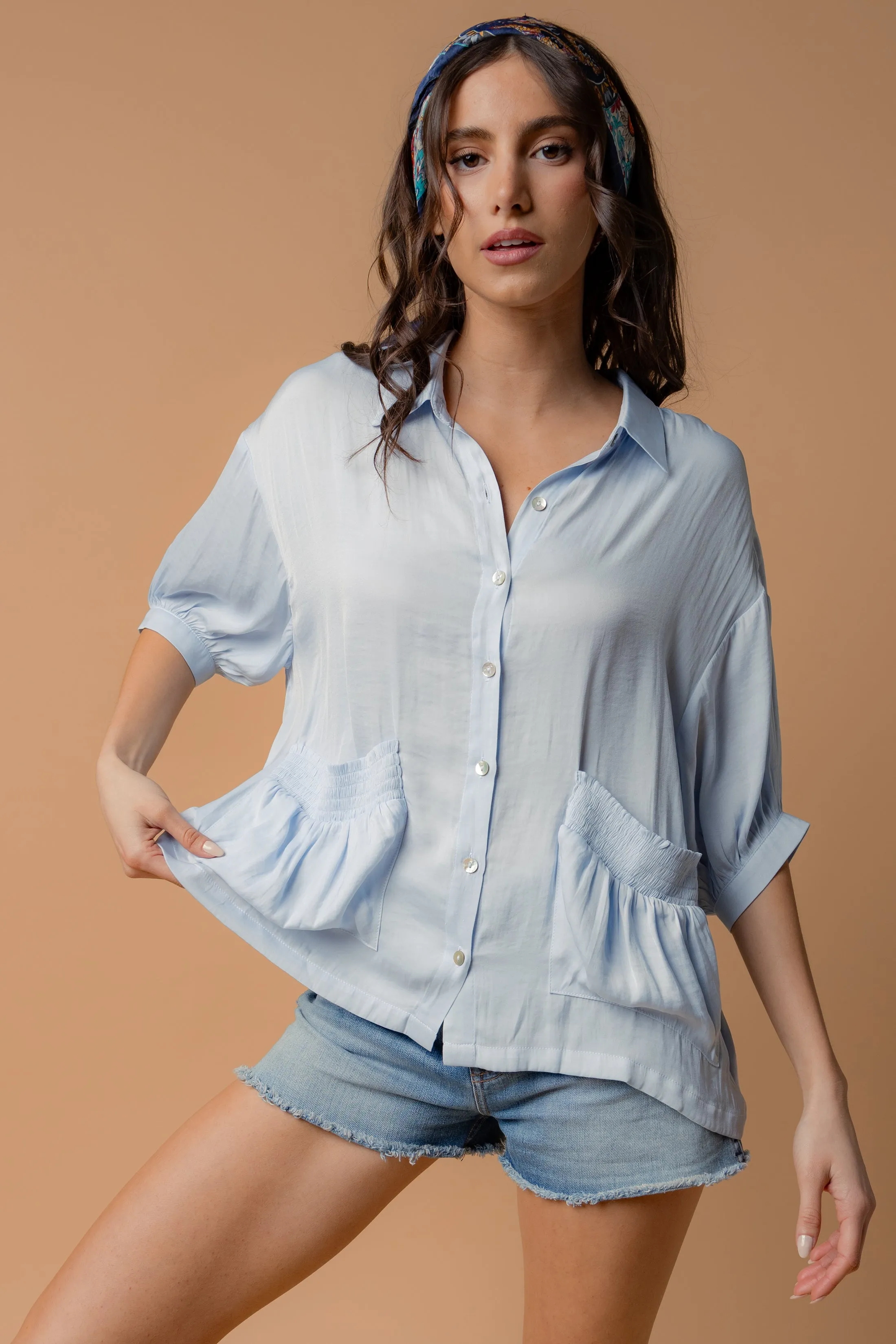 Oversized Boxy Shirt With Front Patch Pockets