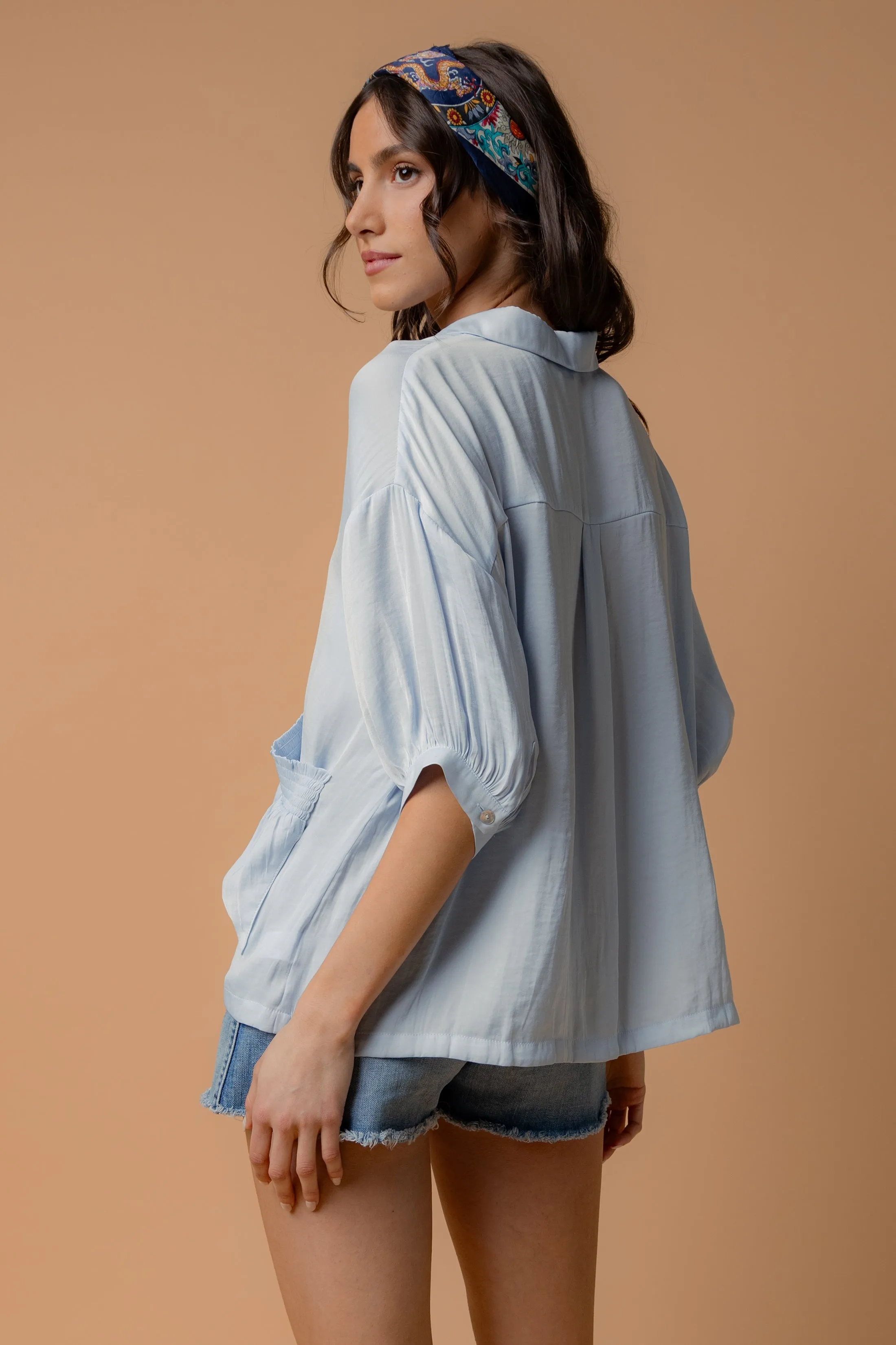 Oversized Boxy Shirt With Front Patch Pockets