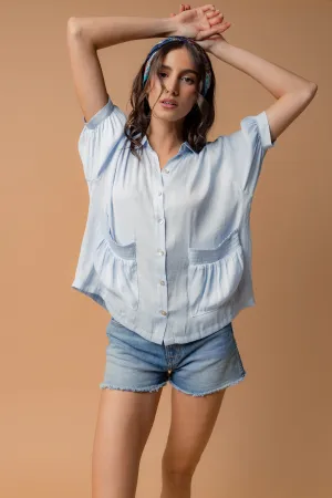 Oversized Boxy Shirt With Front Patch Pockets