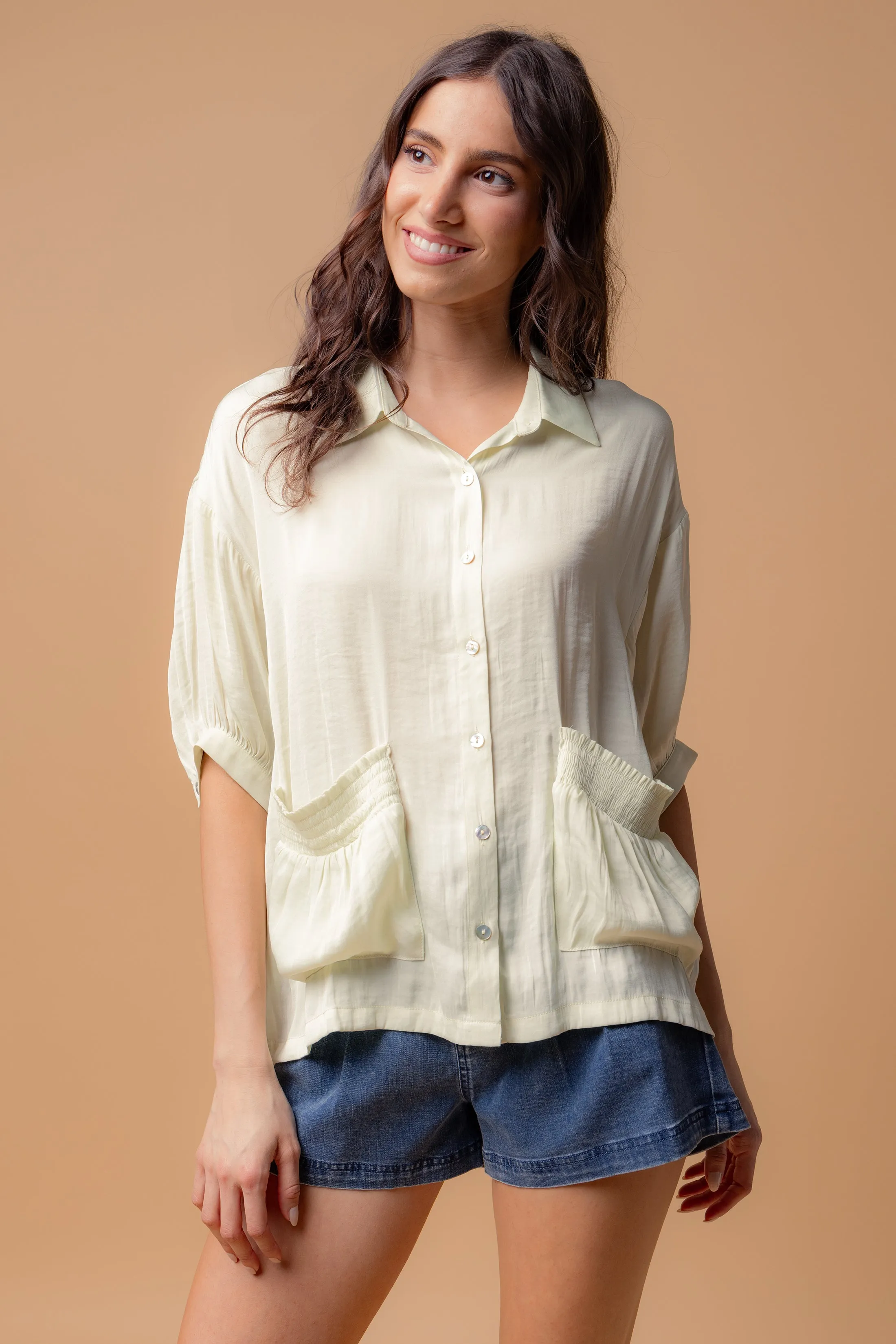 Oversized Boxy Shirt With Front Patch Pockets