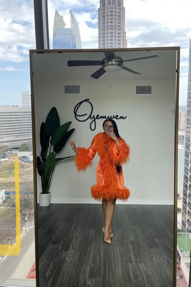 Oyemwen Midi Length Feathered Robe (Custom Colors Available)
