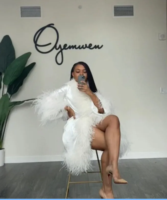 Oyemwen Midi Length Feathered Robe (Custom Colors Available)