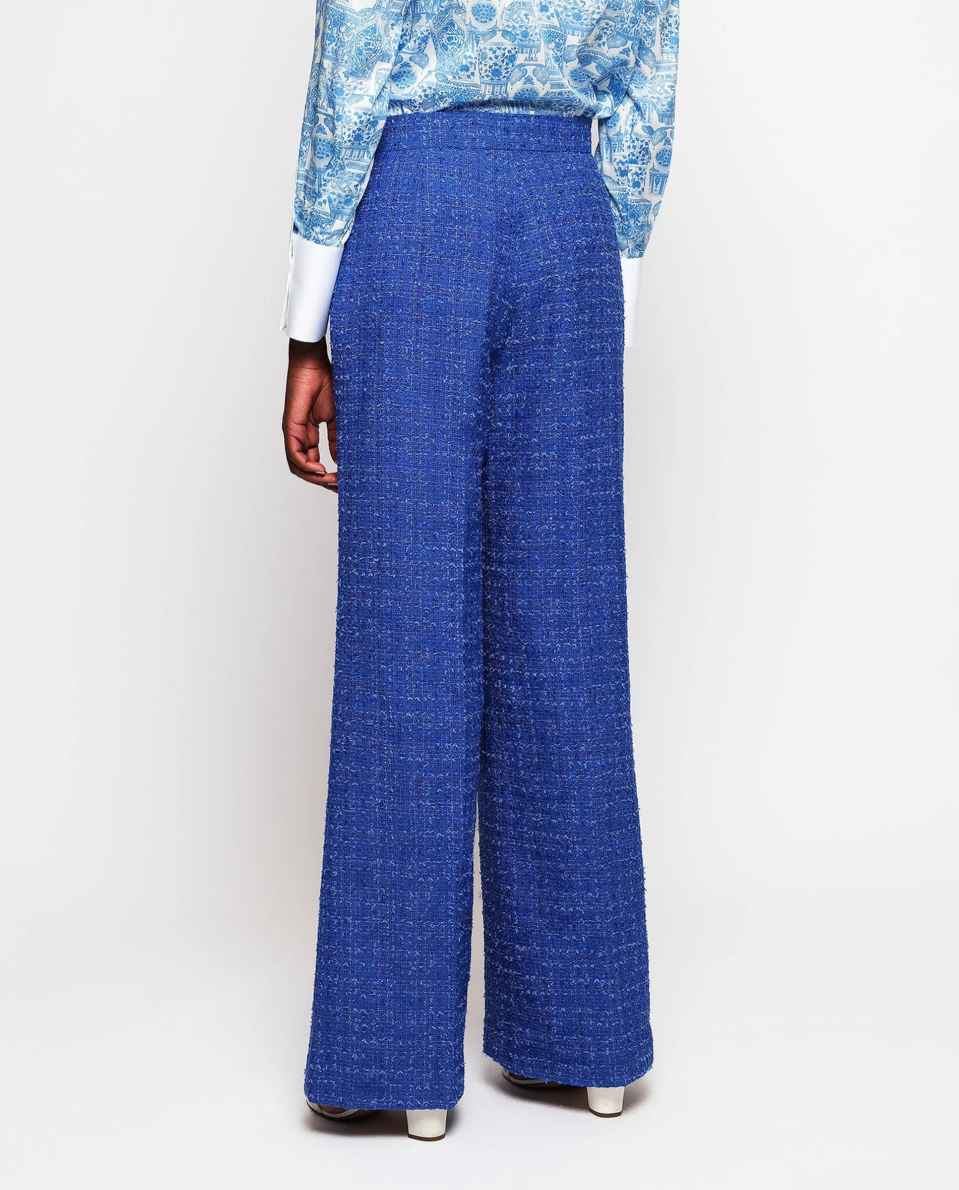 Pantalón azul de tweed brillante