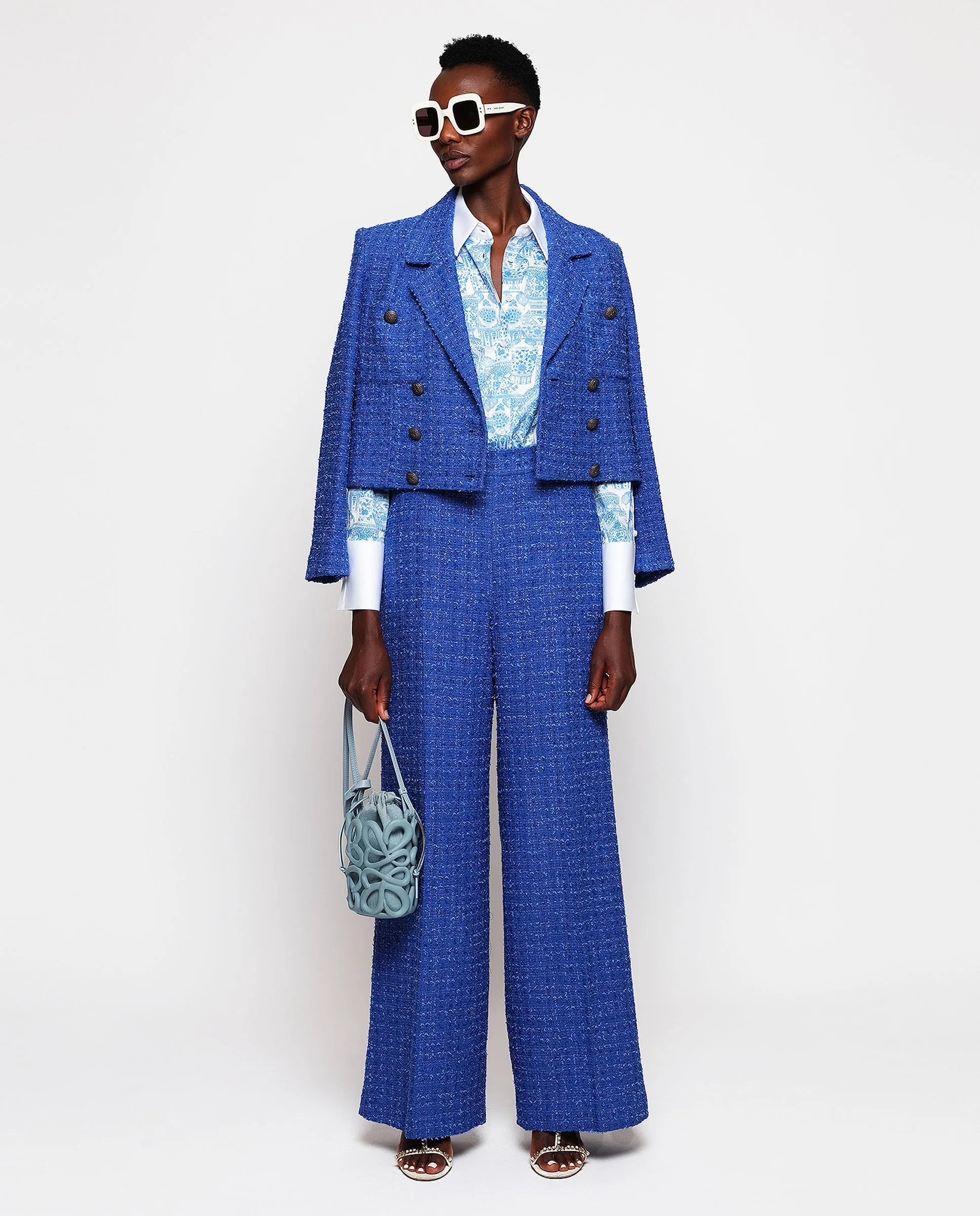 Pantalón azul de tweed brillante
