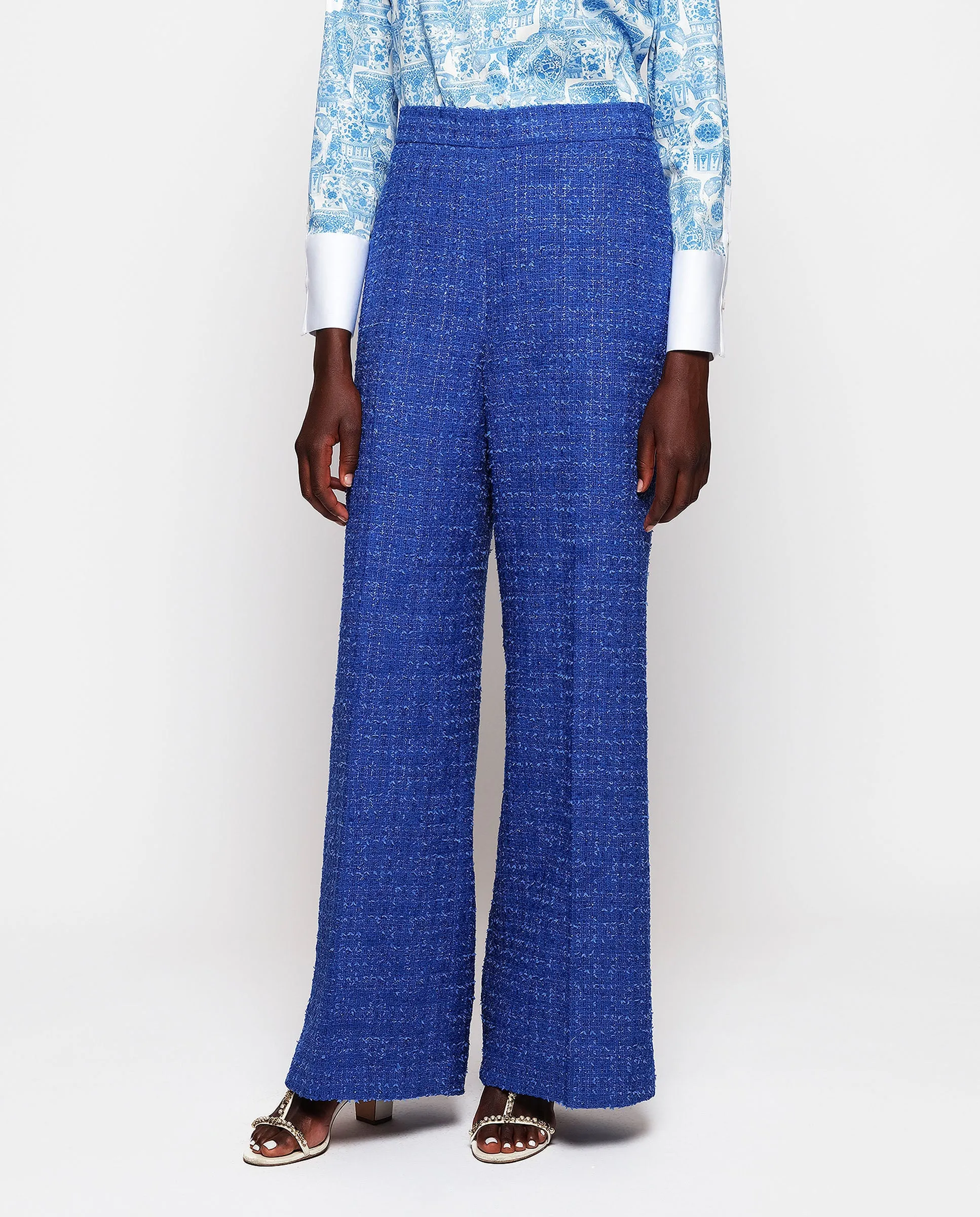 Pantalón azul de tweed brillante