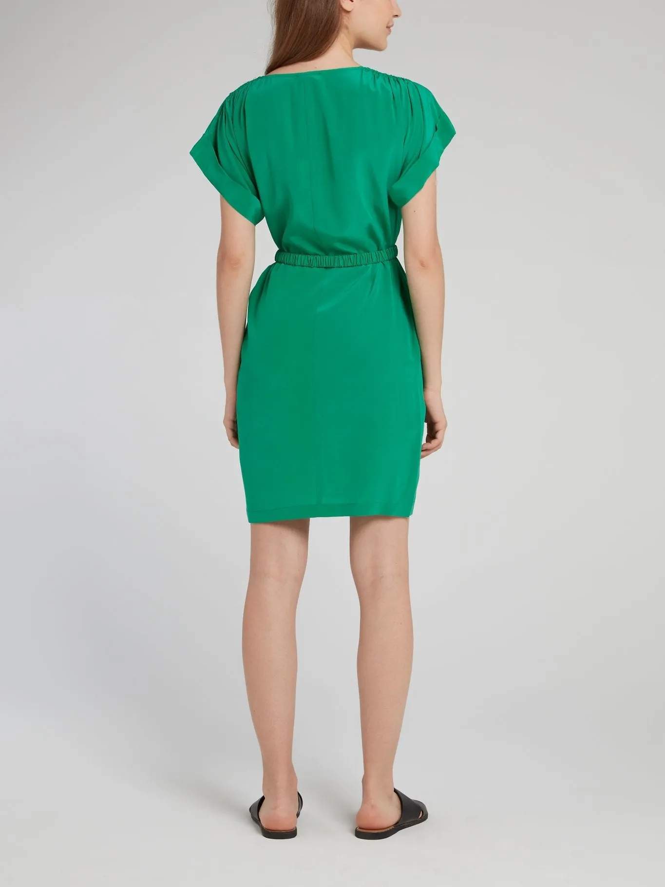 Peppermint Belted Silk Dress