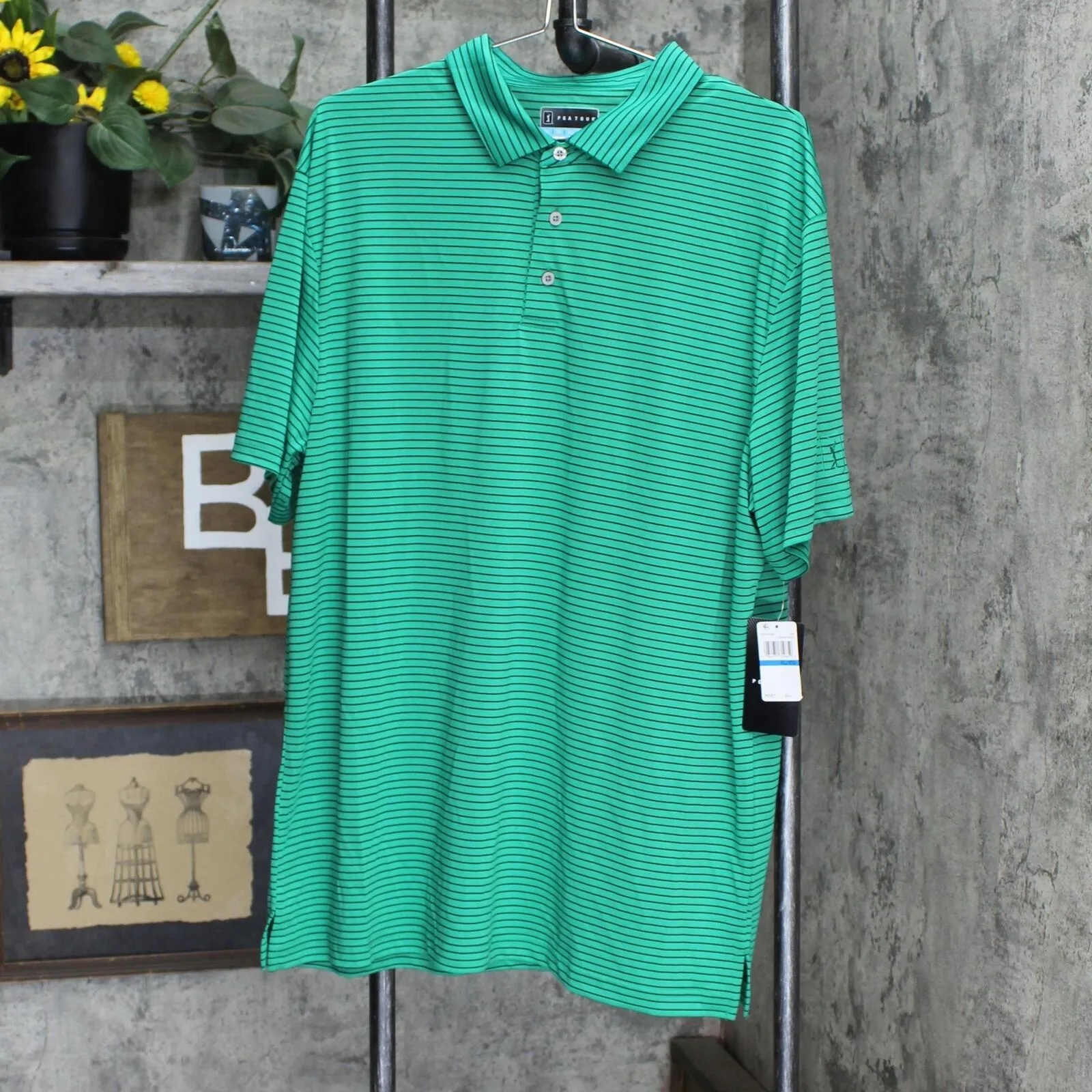 Pga Tour Men's Feeder Stripe Performance Golf Polo Shirt
