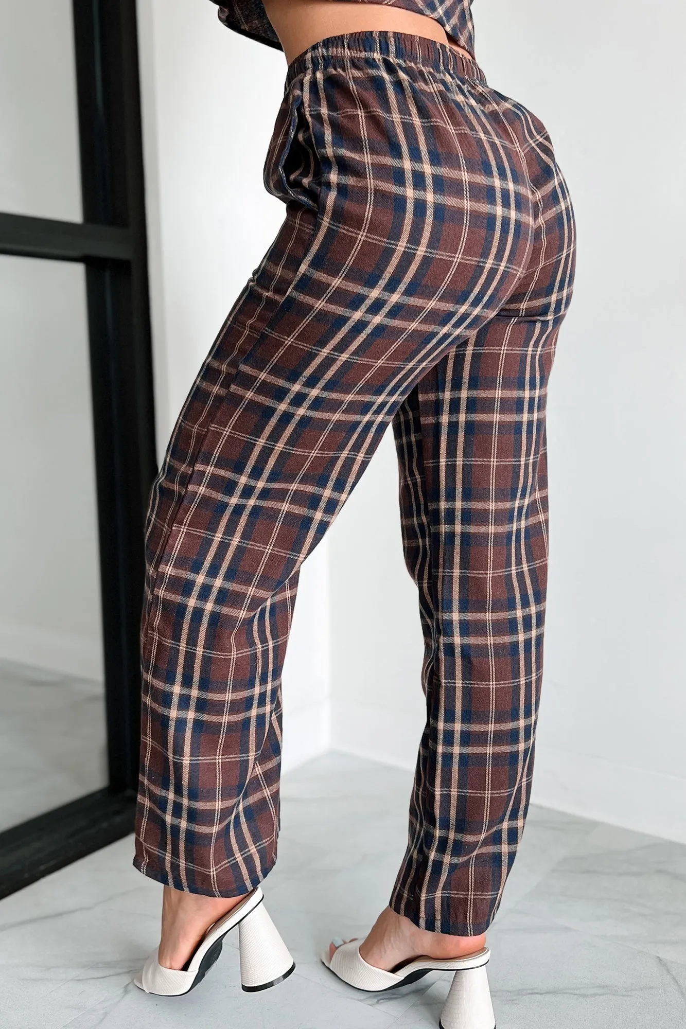 Picnics In September Plaid Flannel Two Piece Set (Brown/Navy)