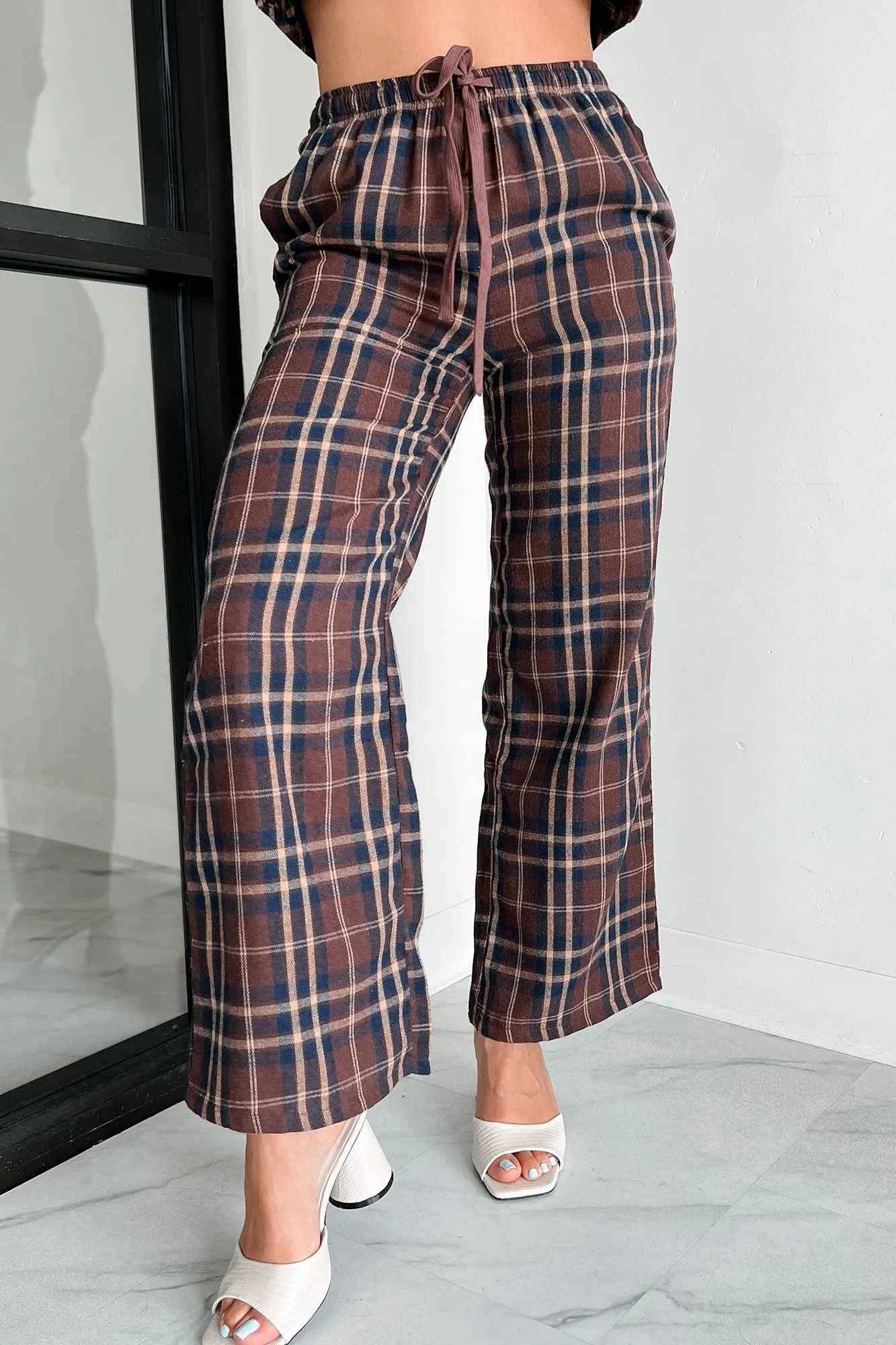 Picnics In September Plaid Flannel Two Piece Set (Brown/Navy)