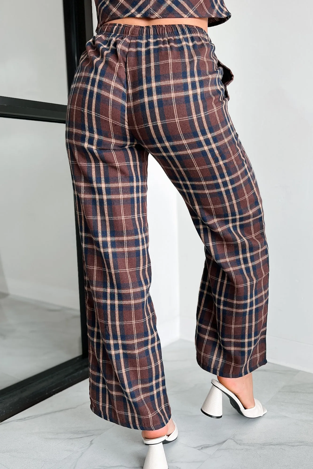 Picnics In September Plaid Flannel Two Piece Set (Brown/Navy)