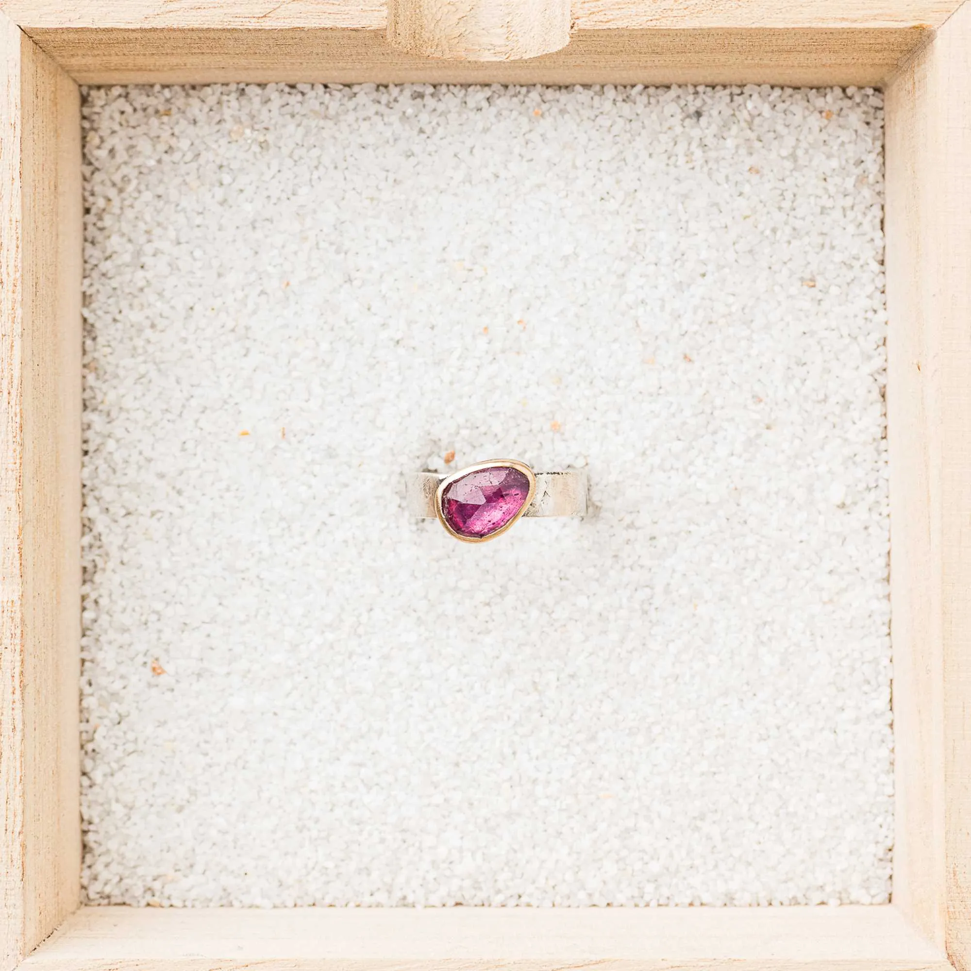 Pink Sapphire Asymmetrical Mixed Metal Ring on Cigar Band