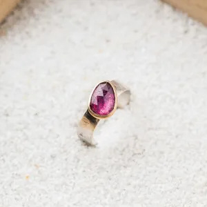 Pink Sapphire Asymmetrical Mixed Metal Ring on Cigar Band