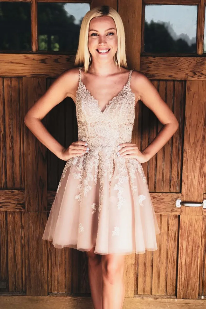 Pink satin short prom dress, pink homecoming dress
