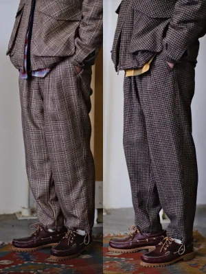 Plaid Wool Tweed Tapered Trousers