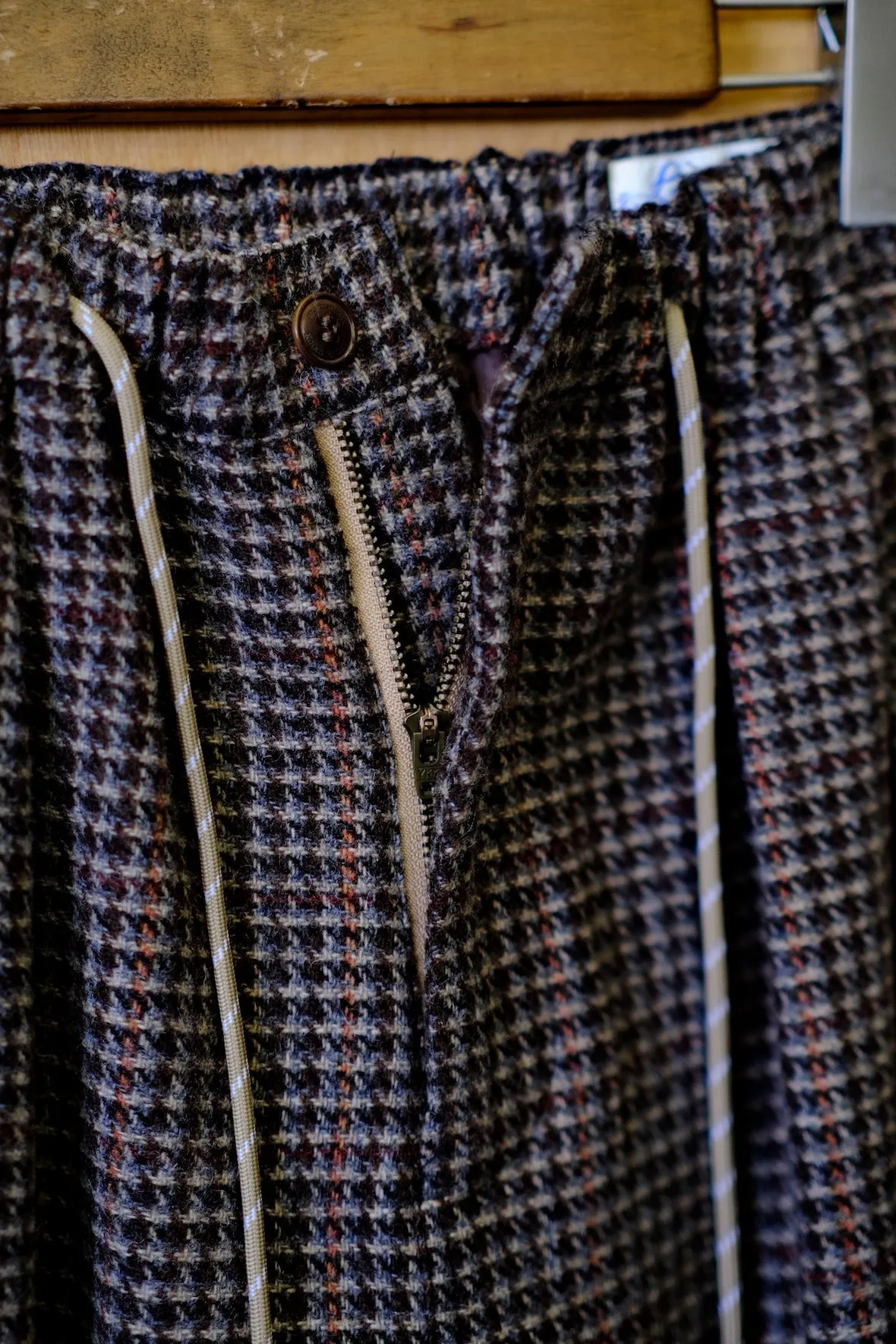 Plaid Wool Tweed Tapered Trousers