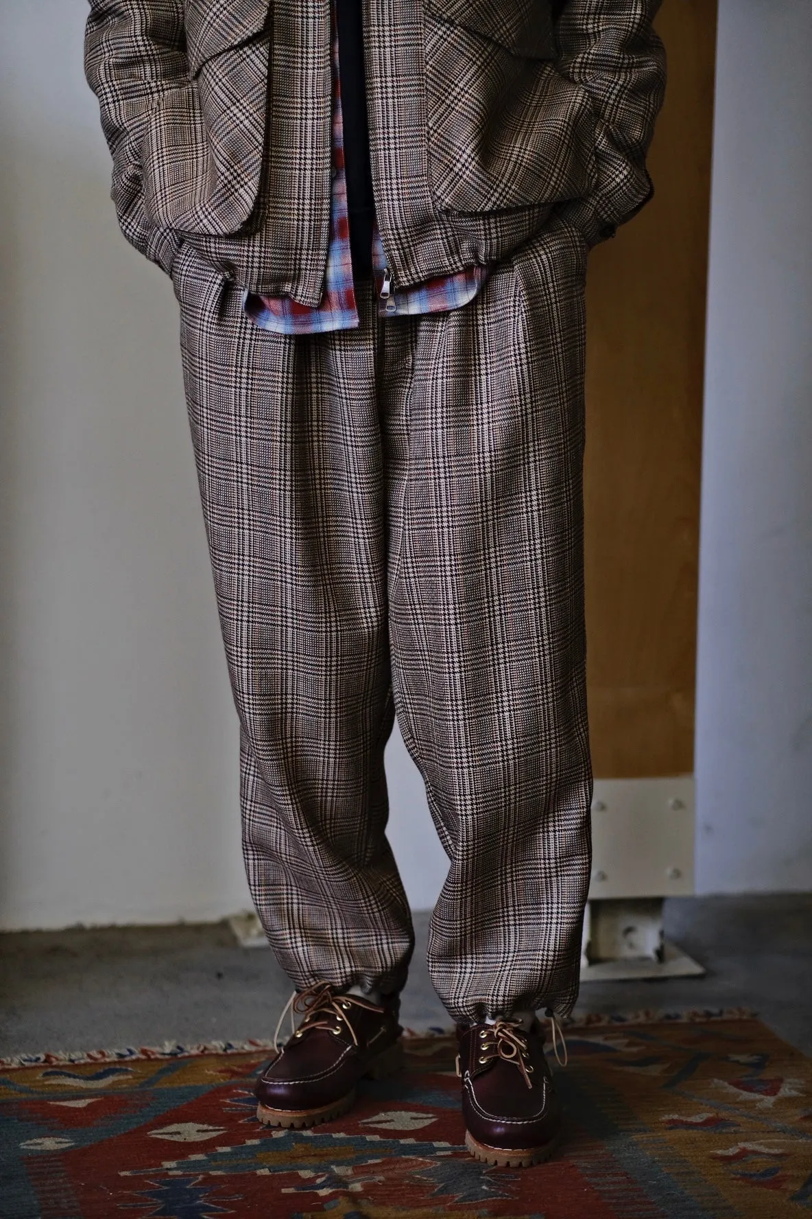 Plaid Wool Tweed Tapered Trousers