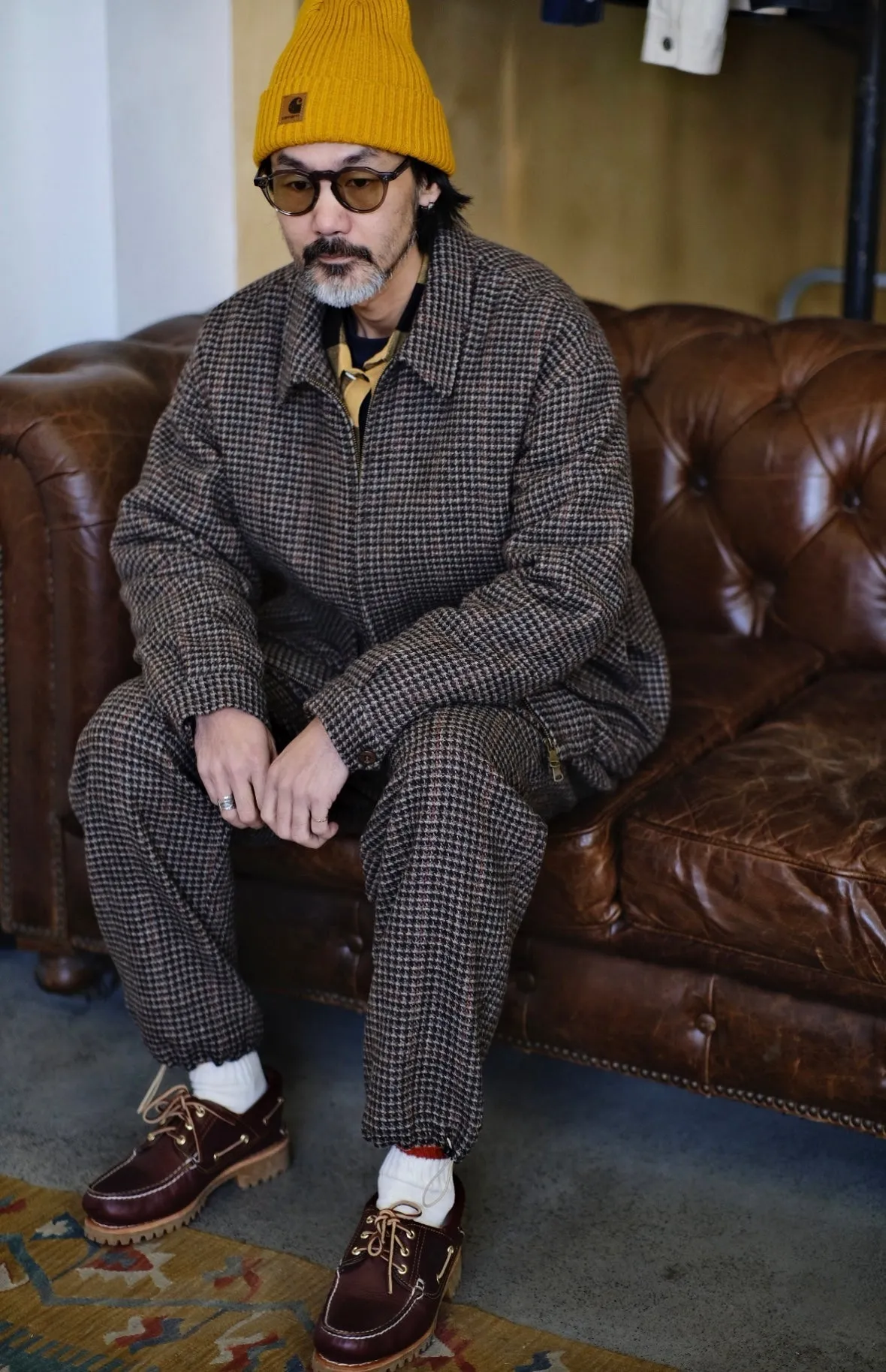 Plaid Wool Tweed Tapered Trousers