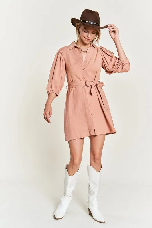 Plus Solid Button Down Dress