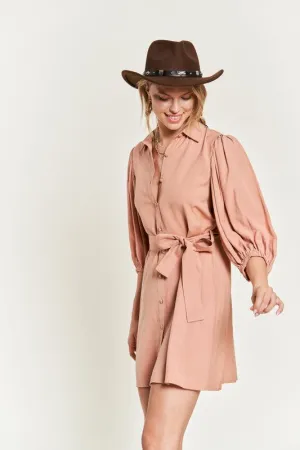 Plus Solid Button Down Dress