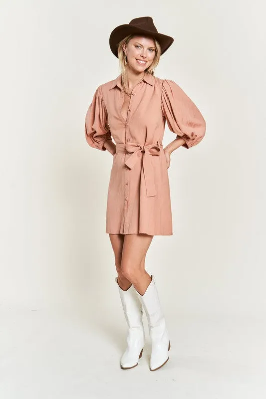 Plus Solid Button Down Dress