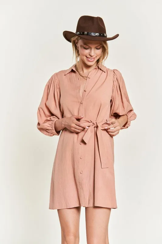 Plus Solid Button Down Dress